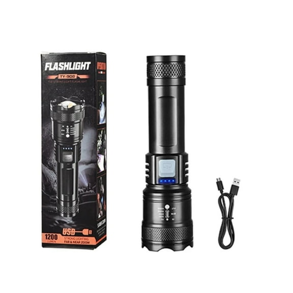 Tactical Led Flashlight, Super Bright 3 Mode, Waterproof, USB Rechargeable & Powerbank, Black, 1ct