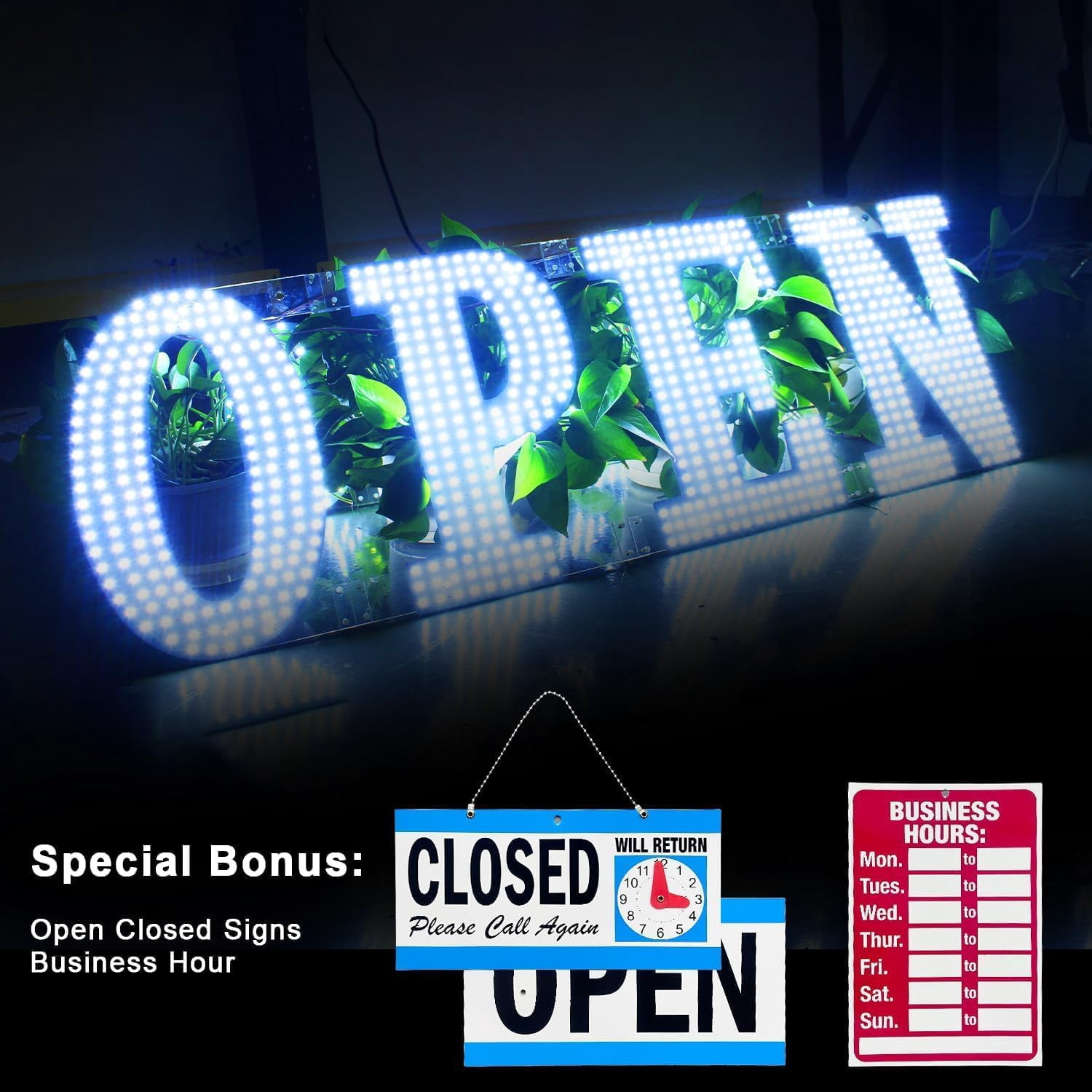 Super Bright 30"x10" Large LED Open Sign for Business with Hanging ...