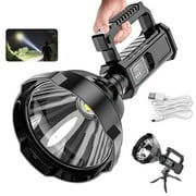 Super Bright 90000 Lumens Flashlight, USB Rechargeable IPX5 Waterproof Torch, 4 Modes Power Bank with Tripod Mount, Long-Distance Searchlight for Camping Hiking, XHP LED Outdoor Spotlight