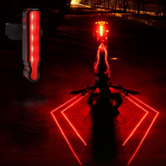 Super Bright Bike Laser Light USB Rechargeable Tail Rear and Front Cycling Lights 5 LED 6 Modes Waterproof Mountain Bicycle with Safety Warning Lamp for Night Riding