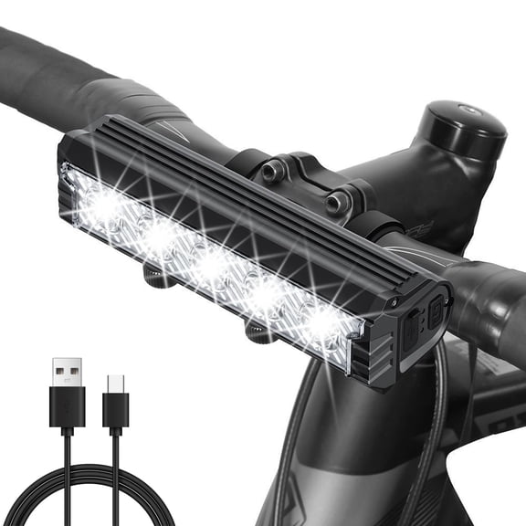 Super Bright Ebike Light 2800 Lumens, 5 LED Ebike Headlight & Light Bar for Ebike, 5 Modes Bicycle Light, 6400mAh USB Rechargeable, IPX5 Waterproof, Easy Install for Night Riding