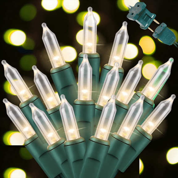 Super-Bright Extendable Warm White Christmas Lights Decoration 100Lights 19.6ft UL Certified Mini Bulb String Lights Set for Outdoor Christmas Tree Garden Holiday Party Patio Wedding Decor