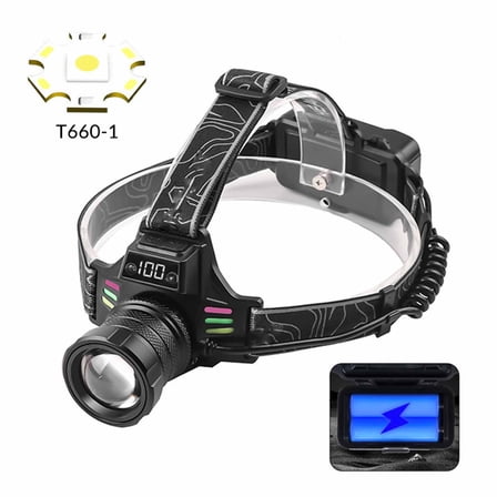 Super Bright Headlamp Rechargeable 4000 High Lumens LED Head Lamp Battery Powered,12 Modes-Waterproof Headlight Zoomable Digital Display Headlamps for Hunting Camping Hiking Fishing A