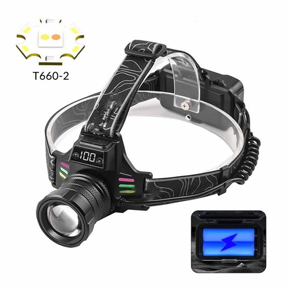 Super Bright Headlamp Rechargeable 4000 High Lumens LED Head Lamp Battery Powered,12 Modes-Waterproof Headlight Zoomable Digital Display Headlamps for Hunting Camping Hiking Fishing B