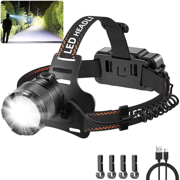 Super Bright  Headlamp, Rechargeable Headlamp High Lumen, 90? Adjustable Focus  Lights for Forehead,  Lamps LED Rechargeable,  Headlamps for Adults Camping Hard Hat