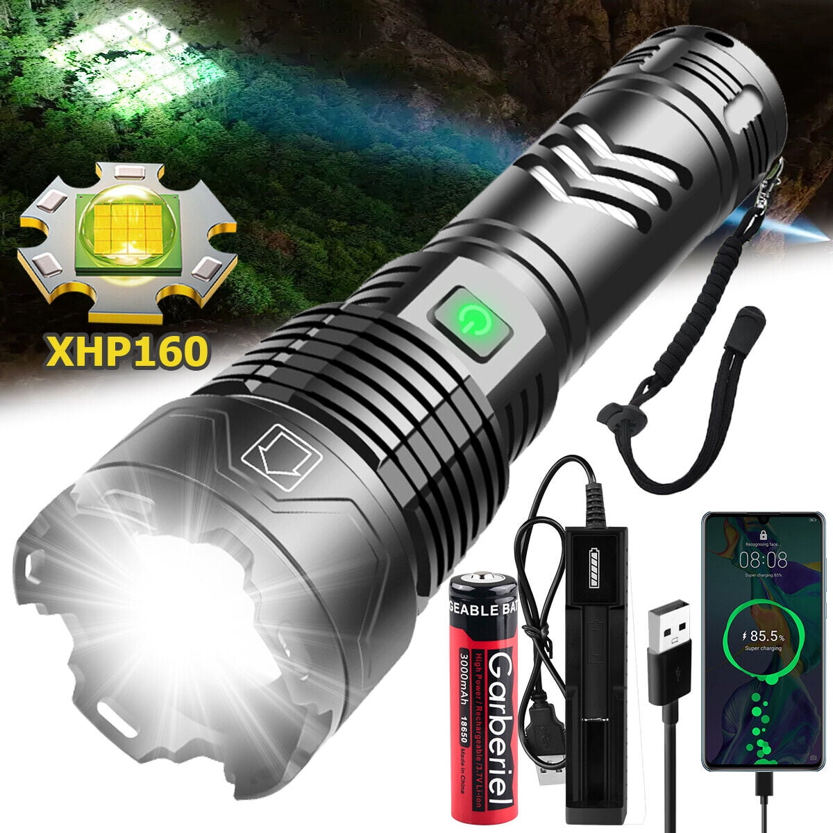 bright 5000lumen led zoom flashlight torch rechargeable 18650 battery charger Super Bright High Lumens Rechargeable LED Flashlight,5Modes Zoom Waterproof  Torch With 18650 Battery & USB Charger For