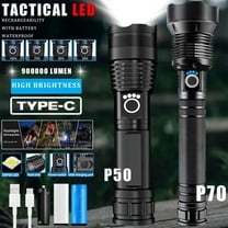 Super Bright LED Flashlight Tactical Zoom XHP70 P50 Rechargeable Battery Torch