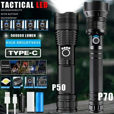 Super Bright LED Flashlight Tactical Zoom XHP70 P50 Rechargeable Battery Torch