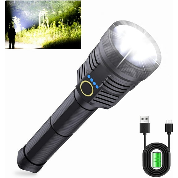 Super Bright LED Flashlights High Lumens, Tactical Rechargeable Flashlight 500,000 Lumens with 4 Modes & Waterproof, Handheld Powerful 12000mAh High Capacity Flash Light for Outdoor or Emergencies