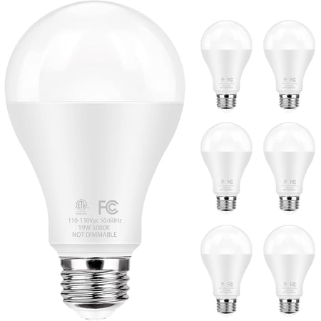 Super Bright LED Light Bulbs, 150 Watt Equivalent, 5000K Daylight White, 2600 High Lumen, E26 Base, Non-Dimmable, A21 19W Energy Efficient White Bulbs for Home Office Porch, 6-Pack