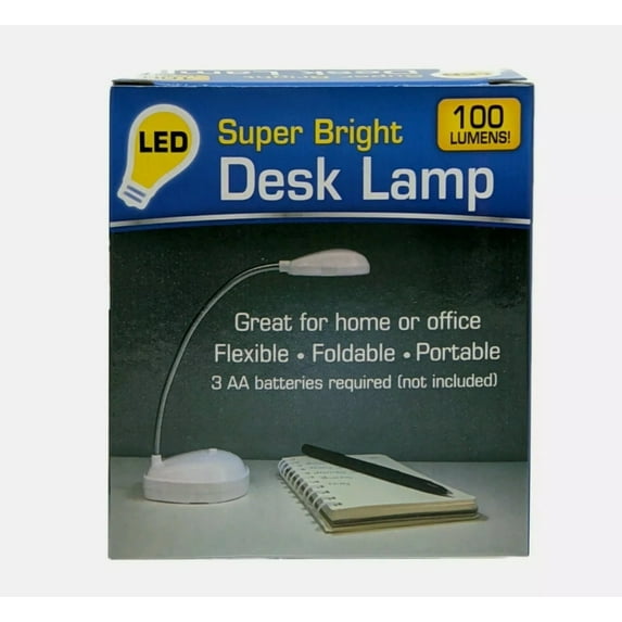 Super Bright LED Mini Desk Lamp 100 Lumens, Flexible Foldable Battery Operated, White