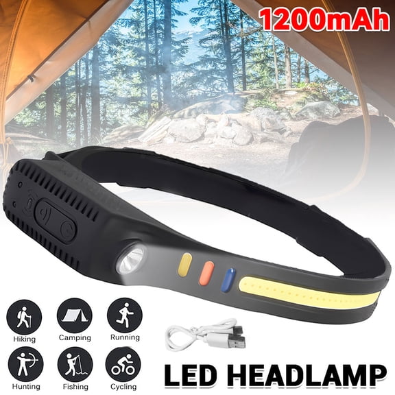 Super Bright Rechargeable Headlamp, 230 Wide Angle Head Flashlight, Motion Sensor & Adjustable Focus, White Yellow Red Blue Light, Waterproof Lightweight Head Light for Outdoor Camping Running Hikin