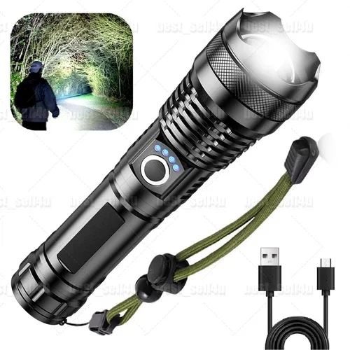Super Bright Led Flashlight Zoom Bar Torch Rechargeable Waterproof Searchlight