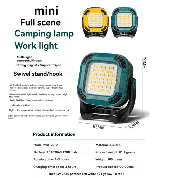 New Arrivals Super Bright Portable Camping Lantern Mini Working Light Rechargeable Torch Outdoor Emergency Work Lamp B