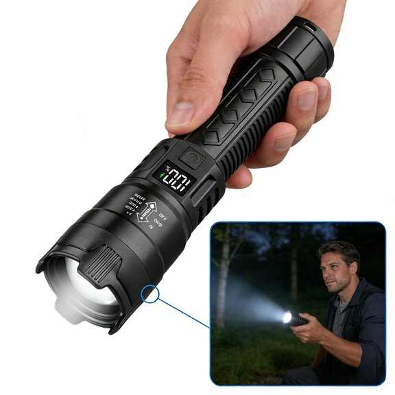 Super Bright Rechargeable Flashlight, Portable Long-Range Waterproof LED Torch, Multi-Function Outdoor & Home Emergency Light