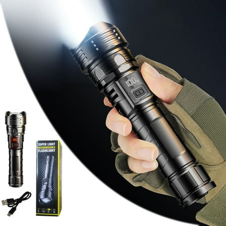 High-Performance Flashlight Rechargeable LED Torch with Function Digital Battery Indicator and USB Port for Outdoor Adventures and Emergency Use