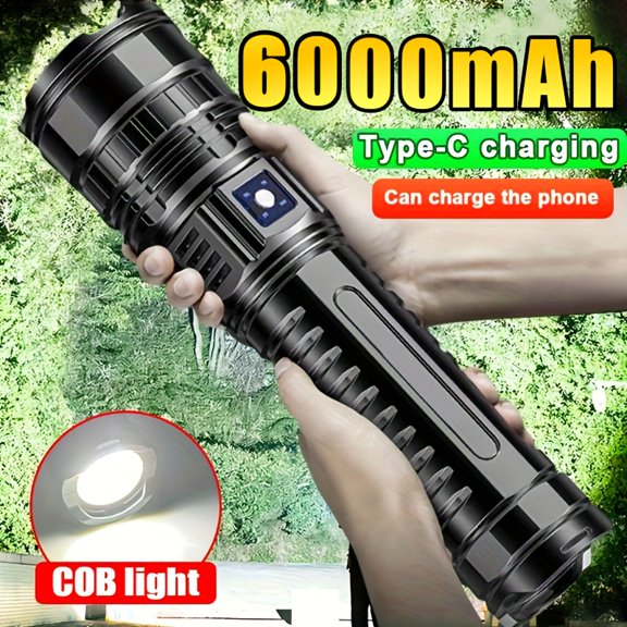 Super Bright Rechargeable LED Flashlight, Ultra High Lumen Spotlight, Multiple Modes, Mobile Power Function, COB Taillight, Suitable for Camping, Adventure, Emergency Use, Tactical Flashlight