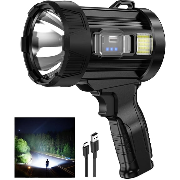 Super Bright Rechargeable Spotlight, 2,000,000 Lumen Handheld LED Flashlight with COB Light and Solar Panel Waterproof Spot Light for Boating Camping