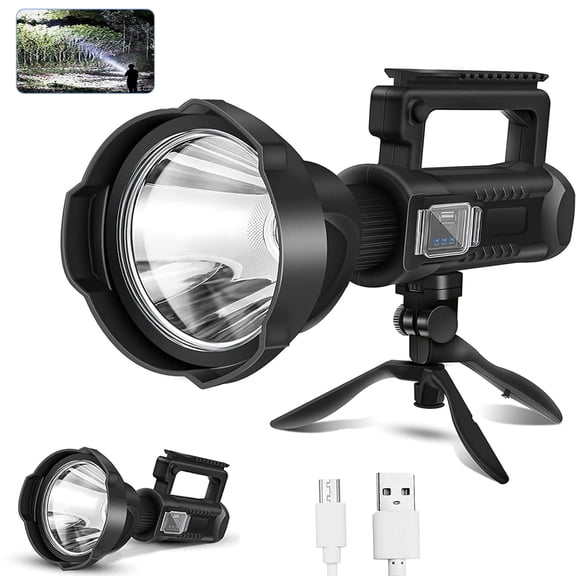 Super Bright Rechargeable Spotlight, Handheld Tactical Flashlight 4 Modes High Power Portable Waterproof LED Searchlight USB Output P50 Camping Torch for Outdoor