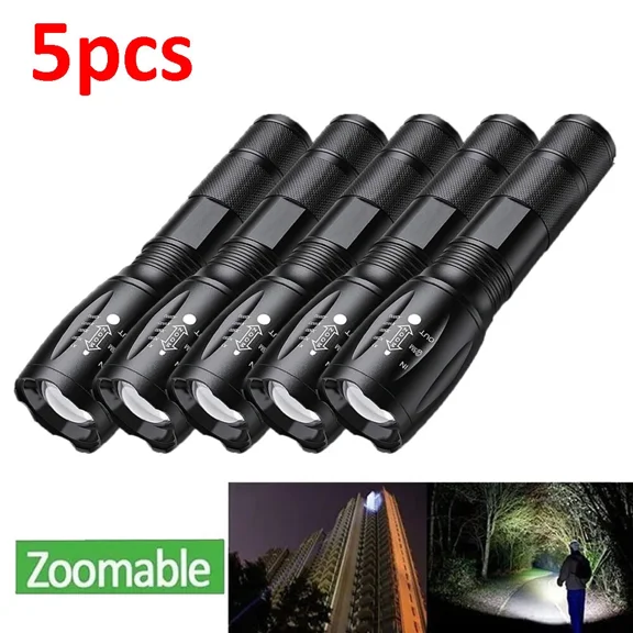 Super Bright Tactical Police Torch Zoomable Camping LED Flashlight 5 Modes 5PCS