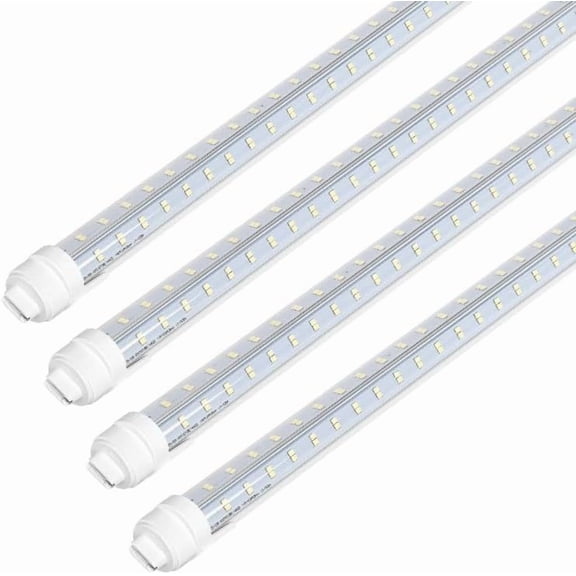 Super Bright V Shaped 8FT R17D/HO LED Tube Lights 270 Angel, 4 Row LEDs 80W 10800lm 6500K Cold White, Clear PC Cover (Replace for F96T12/CW/HO150W) Ballast Bypass Dual-Ended Power AC100-277V 4PACK
