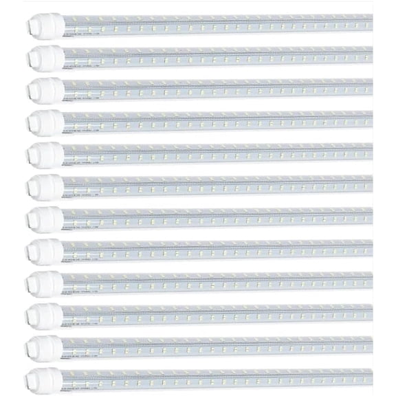 Super Bright V Shaped 8FT R17D/HO LED Tube Lights 270 Angel, 4 Row LEDs 80W 10800lm 6500K Cold White, Clear PC Cover (Replace for F96T12/CW/HO150W) Dual-Ended Power AC100-277V - 12 Pack