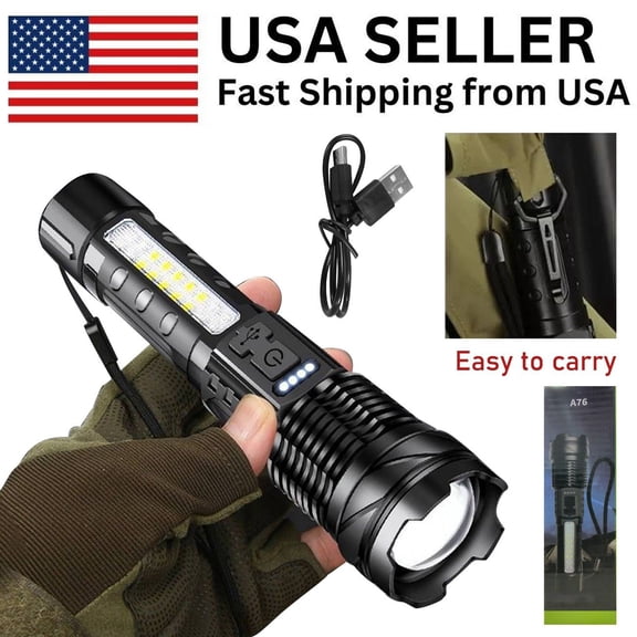 Super Bright White LED Flashlight Rechargeable Zoomable Torch Camping lamp