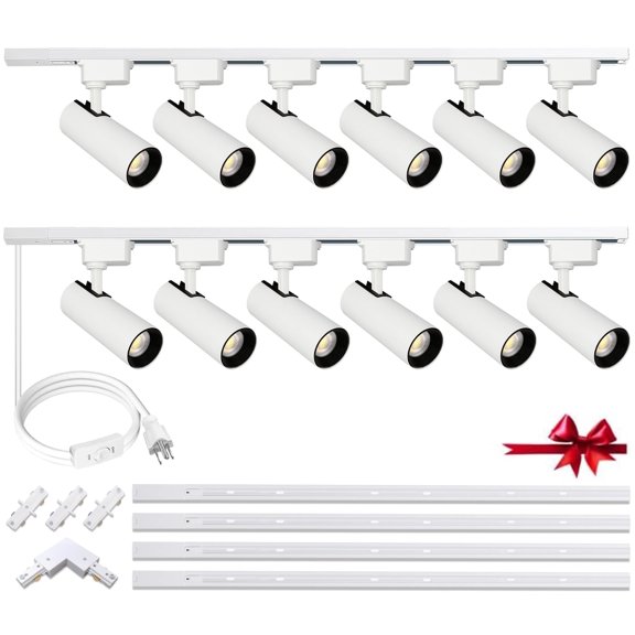 Super Brightness 3000K Warm Light Dimmable Brightness 25W 2000lm White H Type LED Track Lighting Kit System with 13 FT Track Rails, Ceiling Spotlight Fixture with Installation Package