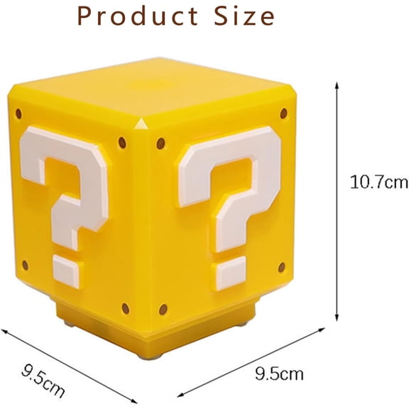 Super Bro Question Block Night Light,Question Mark Block Decorate Table Lamp with USB Power Cable, Yellow LED Night Lamp Box with Game's Gold Coin Sound Effects Party Gift