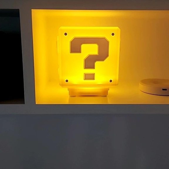 Super Bros Question Block Lamp,Square LED Night Light with USB Cable,Table Lamp with Play Game Coin Sound Effect,Bedside Lamp Decor Toy Gift for Boy Girls