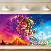 Super Brother Backdrop for Birthday Party Decorations, Mario Background for Baby Shower Party Cake Table Decorations Supplies, Mario Theme Banner