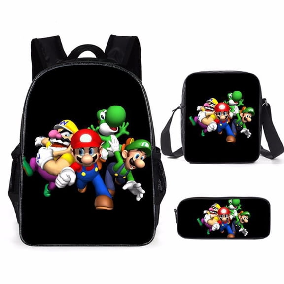 Super Brothers 3-in-13 Backpack Set – Classic Elements of Video Games Durable School Backpack, Cartoon Graphic Design for Travel & Everyday Use