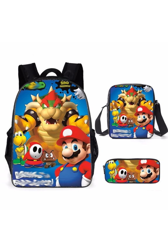 Super Brothers 3-in-4 Backpack Set – Classic Elements of Video Games Durable School Backpack, Cartoon Graphic Design for Travel & Everyday Use