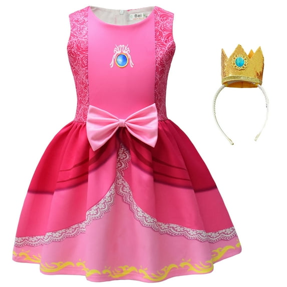 Super Brothers Princess Peach Costume Girls Birthday Party Dress for 3-8T