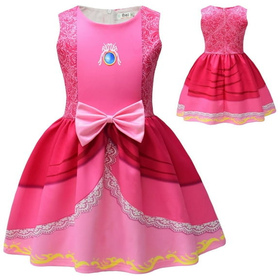 Super Brothers Princess Peach Costume Girls Birthday Party Dress for 3-8T