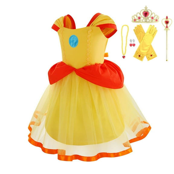 Super Brothers Princess Peach Costume Halloween Christmas Cosplay for Little Girls Dress with Jewelry Accessories