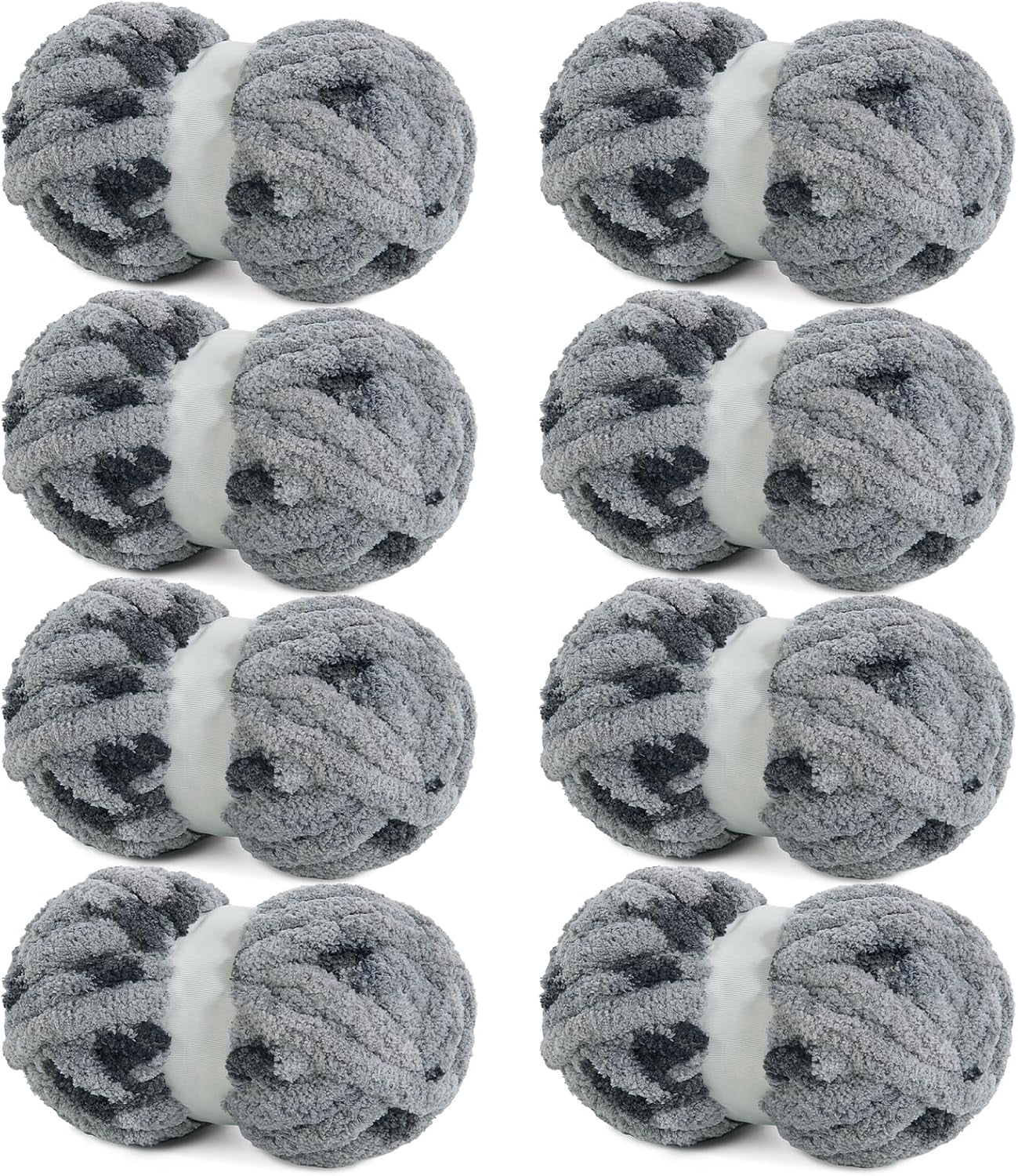 Super Bulky Giant Yarn - Chunky Chenille for Hand & Arm Knitting, Crocheting - Fluffy Plus Thick Yarn - 8 Jumbo Skeins, Grey (29 yds, 7.5 oz Each)