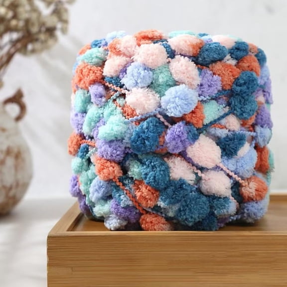 Super Bulky Pom Pom Yarn - 1Rolls 100g/Roll, Multi-Color, Soft, Lightweight, Polyester Snowball Yarn