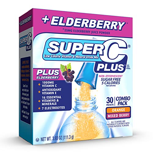 Super C Plus Elderberry Variety 30CT Vitamin and Mineral Drink Mix, Singles To Go (Pack of 1