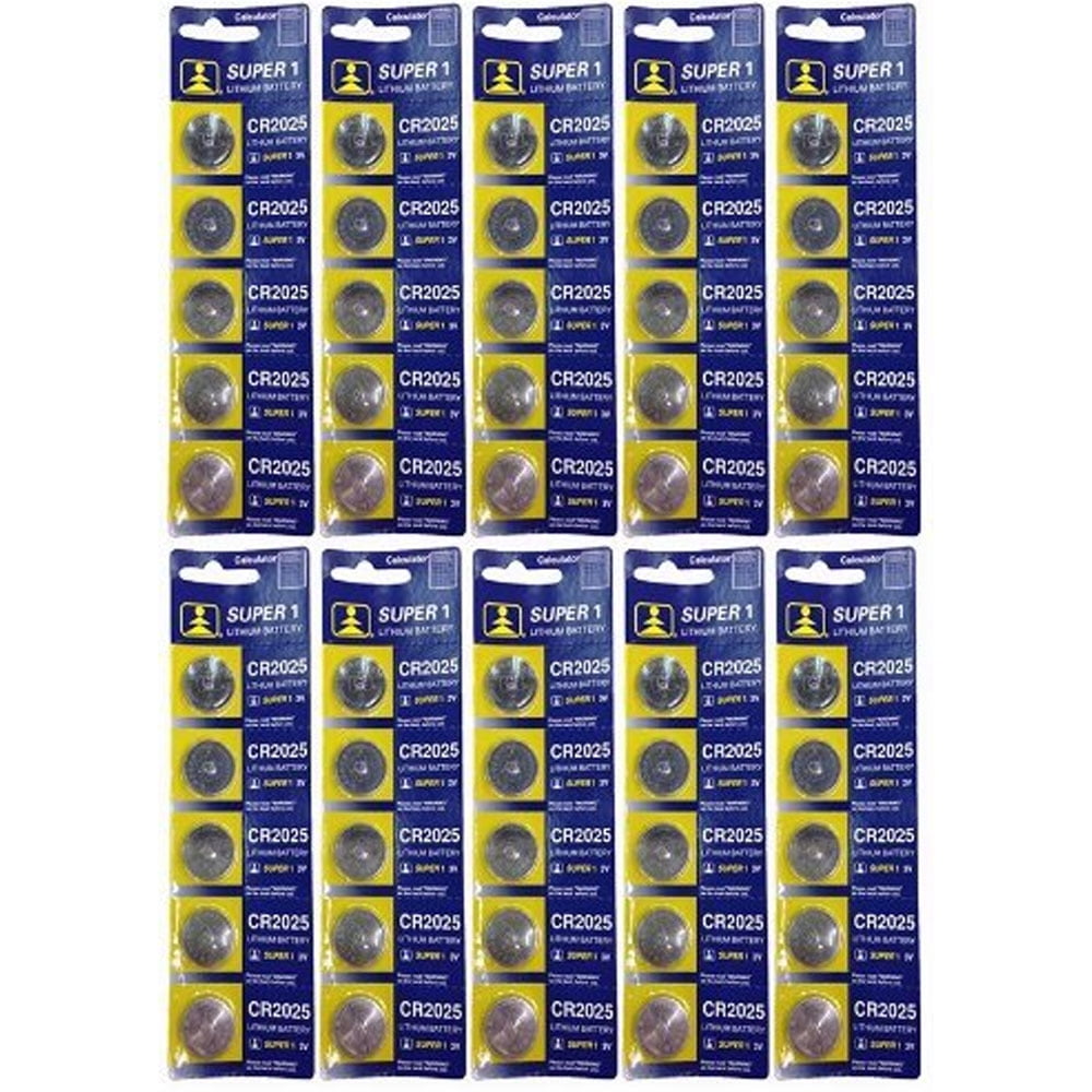 Super CR2025 Lithium 3V Batteries, Pack of 10 Cards 50 Batteries