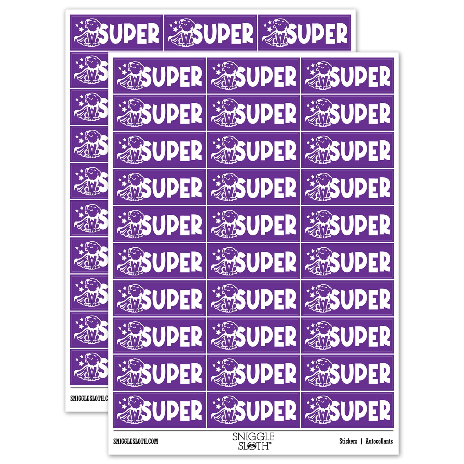 Super Caped Dog Teacher Student School Sticker Set Purple Gloss