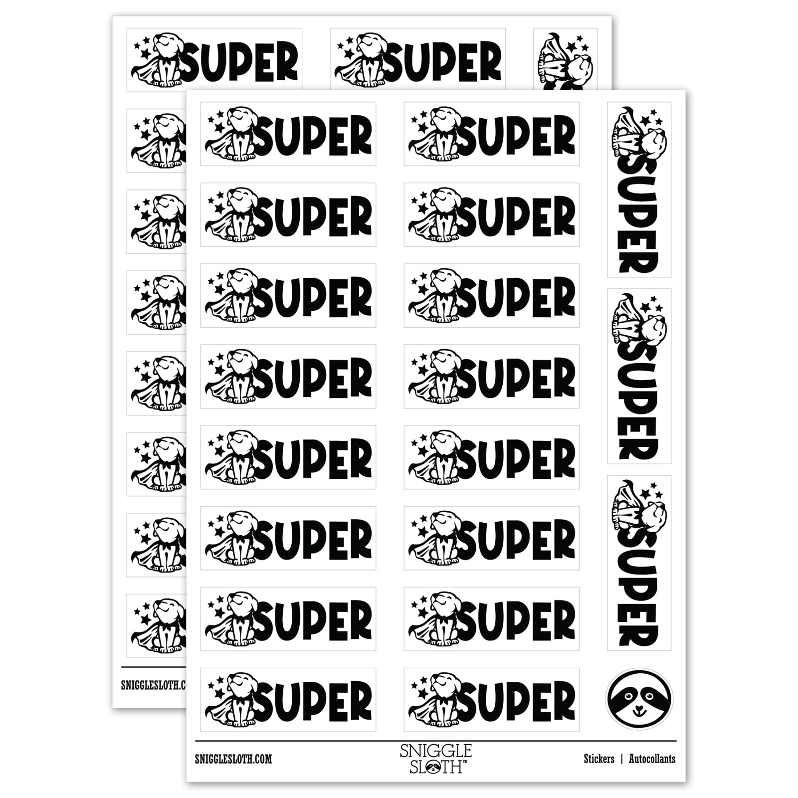 Super Caped Dog Teacher Student School Sticker Set White Gloss