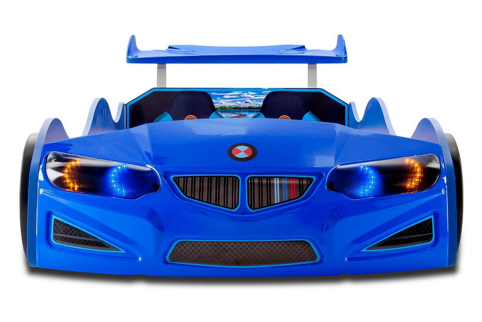 Super Car Beds GT1 Kids Twin Wood ABS Novelty Bed with LEG Light & Sound, Blue