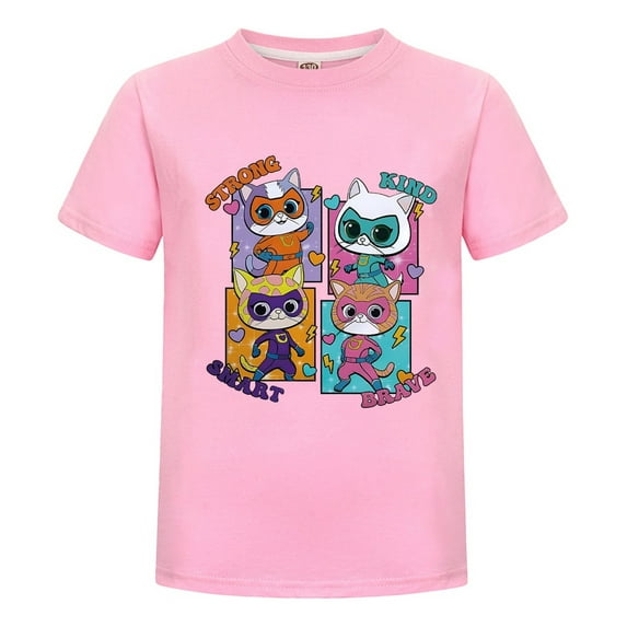 Super Cat Tee for Children T-Shirt – Kids Boys Girls Short Sleeve Shirt – Soft Cartoon Print Top – Summer Birthday Gift – Playwear T-Shirt