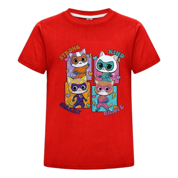 Super Cat Tee for Children T-Shirt – Kids Boys Girls Short Sleeve Shirt – Soft Cartoon Print Top – Summer Birthday Gift – Playwear T-Shirt