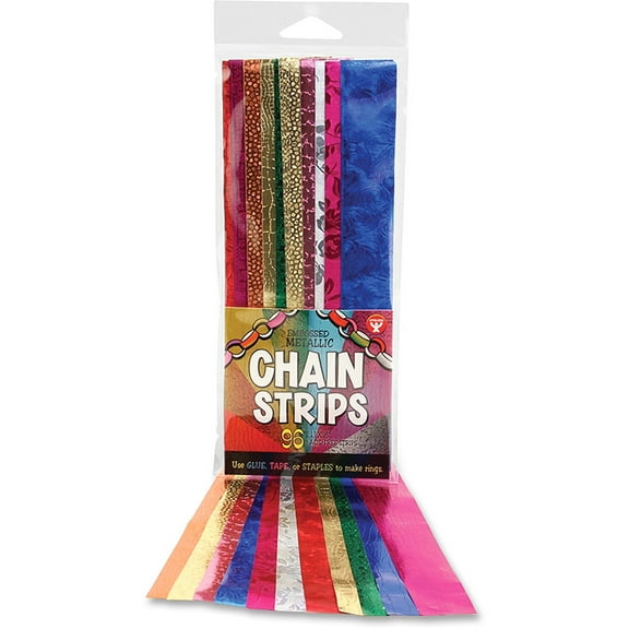 Hygloss Products Embossed Metallic Paper Chain Strips - Great for Kids Arts and Crafts, Decorations, Classroom Activities - Assorted Colors - 96 Pieces 1" x 8"