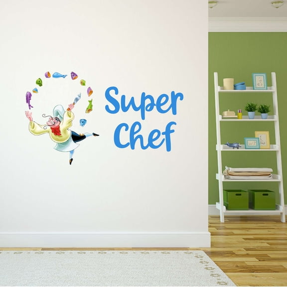 Super Chef Circle Of Food Kitchen Cook Chef Gourmet Bon Viveur Fancy Food Wine Baking Donuts Pancakes Holiday Gift Decorating Ideas Bedroom Wall Decal Sticker - Size: 10 In X 6 In