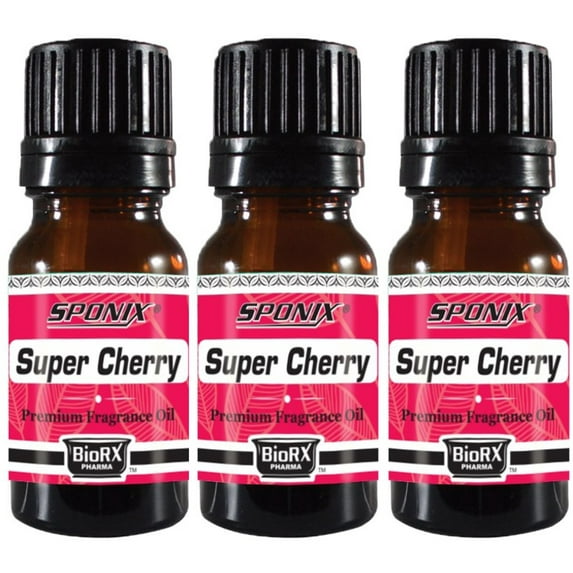 Super Cherry Fragrance Oil 10 ml / 0.33 fl oz Aromatherapy - 100% Pure by Sponix Made in USA Pack of 3