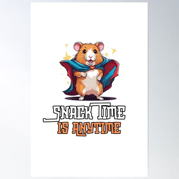 Super Chubby Hamster: Snack Time Is Anytime Poster Wall Art, Modern Wall Decor, 8x12 UNFRAMED