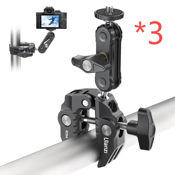 Super Clamp Camera Mount with 360° Ballhead Magic Arm, Double Ball Head Adapter, 1/4"-20 & 3/8"-16 Threads, for DSLR/Action Cam/LED Lights/Ronin/MOVI
